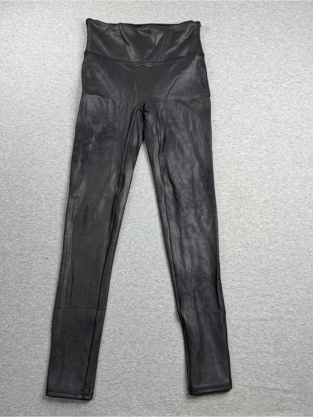 Spanx Vegan Leather Look Leggings High Waisted Black Slimming Ankle Pants Small